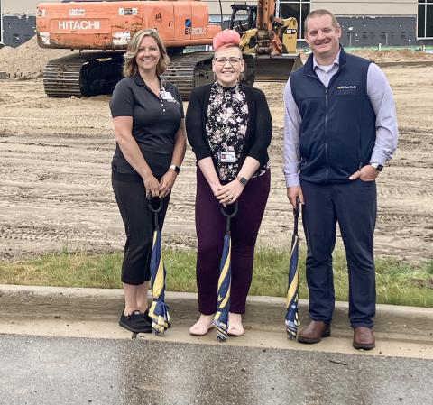 Construction is getting underway at the MyMichigan Health Park, where (left to right) Senior Manager for MMG Crystal Onweller, Work Site Supervisor Melonie Farley and Primary Care Service Line Director Brian Bates gathered for a photo in front of the expansion site. Inset photo, Ray Stover. GLADWIN