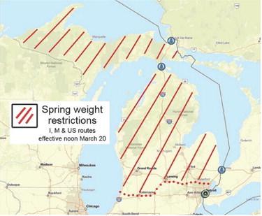 Weight restrictions remain in effect for parts of the state north of the dotted line. DEPARTMENT OF TRANSPORTATION
