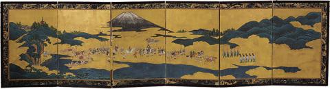 Mount Fuji may be in the background of this paneled screen, but its size and iconic appearance make its impact enormous. TREMONT AUCTIONS