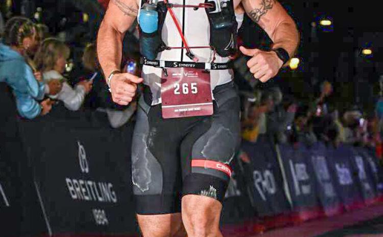 Jermey Dicken competes at the Ironman race in Madison, Wisconsin.