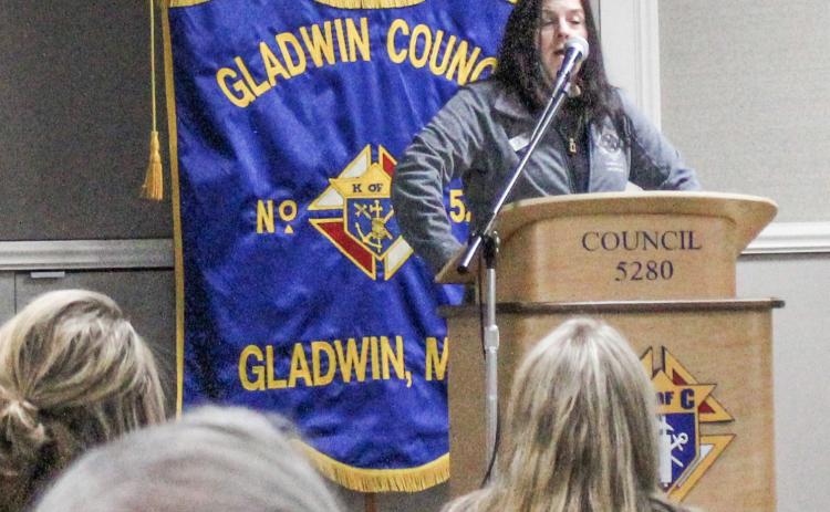 Gladwin County Commissioner Karen Moore spoke about the new group, the Gladwin County Community Builders, at the Legislative Breakfast held at the Knights of Columbus Hall on January 12.