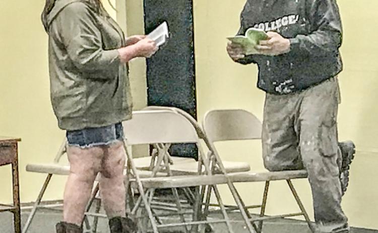 Christine Converse and Dave Popps rehearse for Plaza Suite.