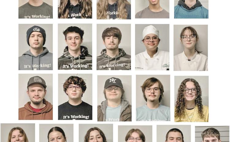 Pictured in row one: Calvin Clark, Peyton Cantu, Eva Thorington, Charles lbbott, and Nicholas McClain; row two: Charles Parrent, James Mast, Marcus Hunziker, Joirdan Moore, and Ember Hovey-Wheeler; row three: Bryant Klein, Zander Galsterer, Lucas Colwell, Evan Kinney, and Ahnarae Bailey; row four: Andreanna Maran, Angelica Corlew, Chloe Miller, Milo Hale, Jaxen McKinnon, and Christian Burgess; and not pictured is Gavin Bruner.