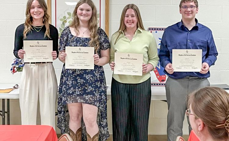 DAR Good Citizens pictured from left to right: winning essayist, Hannah Leigh Goethe, Clare High School; Evelyn Rose Nelson, Farwell High School; Hayley Mae Neff, Harrison High School; and Jaden Randal James Kiger, Marion High School.