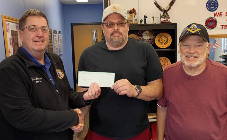 Pictured left to right: Ken Roberts, Gladwin County Office of Veterans Affairs Director; Art Day, Senior Warden, Gladwin Masonic Lodge #397; and Terry Perkins, Worshipful Master, Gladwin Masonic Lodge #397.