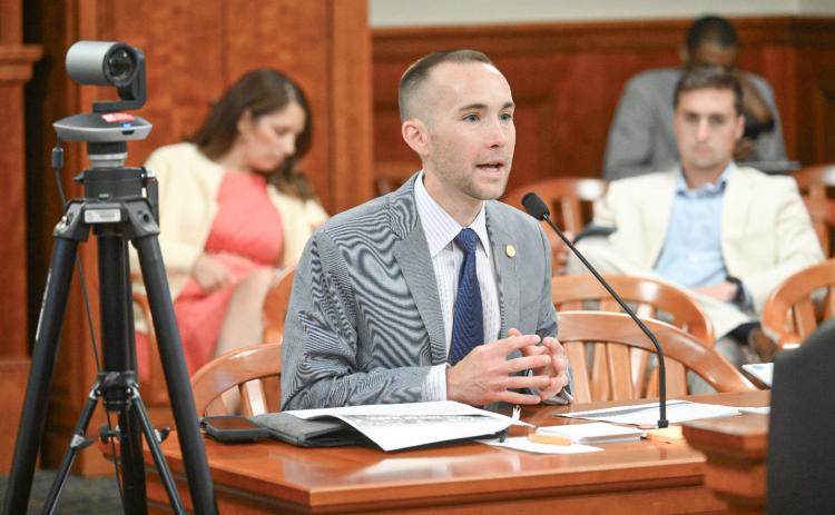 State Representative Bill G. Schuette testifies before the House Appropriations Subcommittee on Labor and Economic Opportunity on Thursday, July 24.