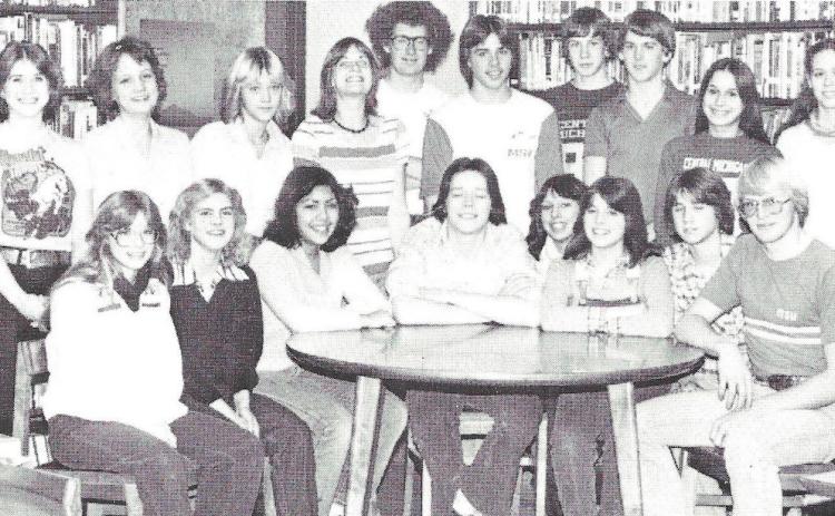 Beaverton High School Spanish Club 1980. Pictured are: Kim Goheen, Wadeana Cochrine, Janis Nearing, Kathy Jance, Donna Billington, Jeff Broddle, Kris Kent, Joe Clingan, Brian Winton, Sue Fromer, Betsy Graham, Cindy Fromer, Deb VanWieren, Ann Akers, Laurie Pickard, Sherie Sprague, Adam Bashaw, Elaine Miscovich, Bonnie Cavanaugh, Pat Oberlioer, and Greg Leuenberger.