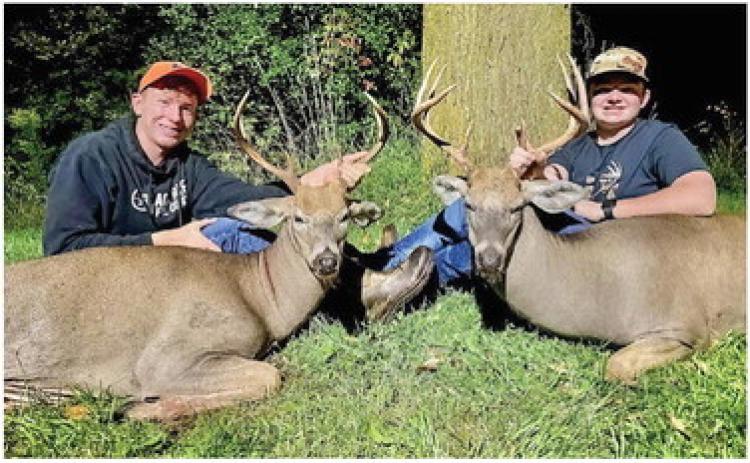 Hunting buddies Aiden McKenna (right) and Brayden Randle (left) were once again successful on the opening evening of the youth hunt. Aiden shot his 8-point at 208 yards. Minutes later, Brayden shot his 7-point at 185 yards.