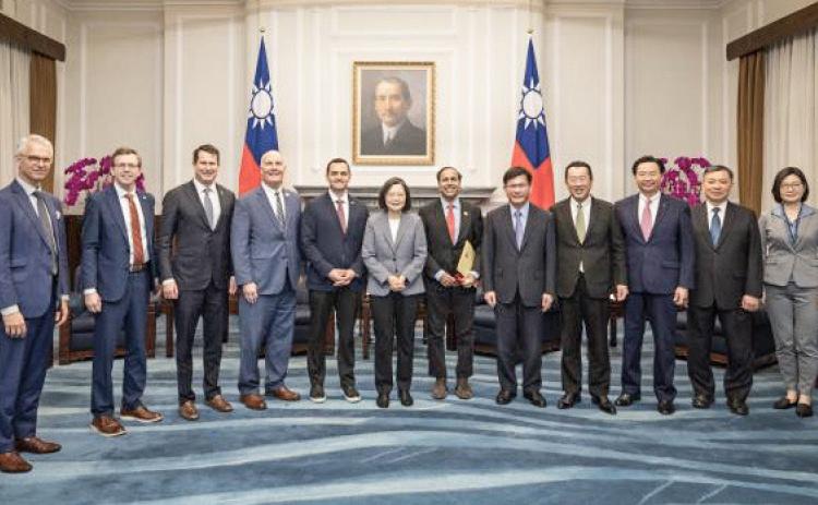 Congressman Moolenaar and members of the House Select Committee on the Chinese Communist Party meet with Taiwanese President Tsai Ing-wen (center) and Taiwanese leaders.