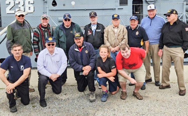Shown in the photo, back row, left to right: John Mella, Dennis Tank, Mike Perry, Jeff Pitts, Jerry Allen, Bob Schafer, Terry Brokoff, Jerry Allen. Front row, left to right: Gary Rigg, Dr. Richard Bratton, Post 171 Commander Jim Volant, Dominic Holt, Tom Pero.