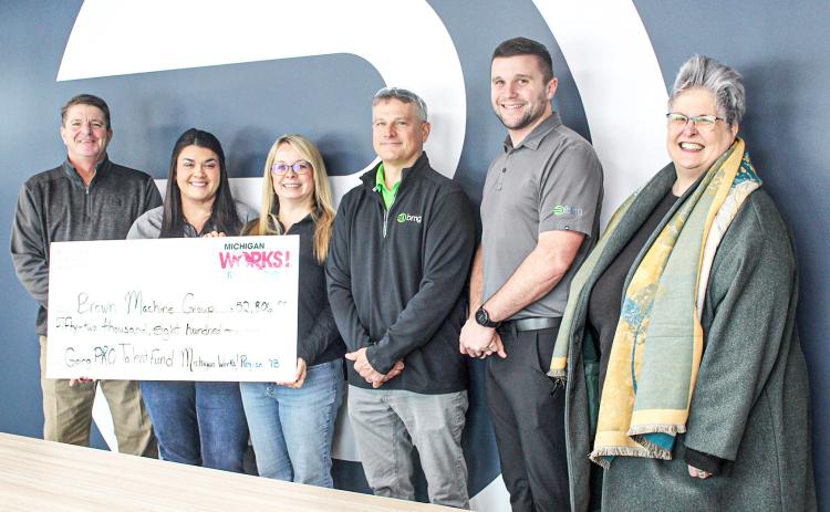 Pictured left to right are Michigan Works! Region 7B Executive Director Mark L. Berdan, Lisa Swinson, Amy Widdis, Brian Keeley, Cody Bartlett, and Michigan Works! Region 7B Clare County Director of Business Services LeeAnne Comer.