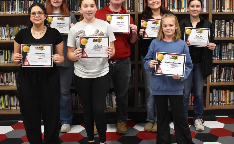 November’s BJSHS Students of the Month include Sophia Moore, Willow Govitz, Julia Russell, Shawn Smith, Isabelle Dodman, Issabella Collamer-Rowe and Shaye Dull. Not pictured: Daniel Scheid, Devonte Seawood, Troy Roberts, Trixie Kingry and Liam Ryan.
