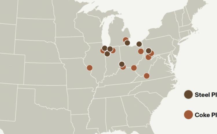 Most of the country’s steel and coke facilities are concentrated in Great Lakes states. INDUSTRIOUS LABS