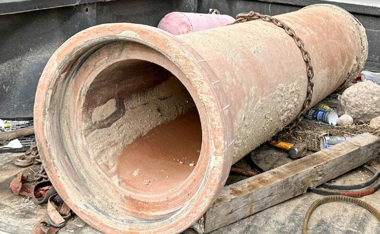 Pictured is the pipe that DPW employee Joe Zeitz brought to City Hall.