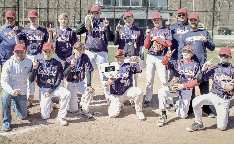 The Gladwin County Captains 14U baseball team won their first tournament this past weekend in the Muskegon Early Bird Tournament. Players are: Dalton Dull, Parker Woods, Eisen Corlew, Brady Boynton, Preston Newman, MJ McDonald, Caden McKeever, Karsen Reid, Cameron Oard and Trinity Hair. Coaches are: Mike Mieske, Jimmy Oard, Justin Reid and Jake Oard.