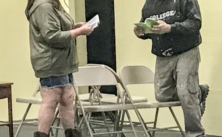 Christine Converse and Dave Popps rehearse for Plaza Suite.