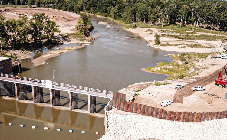 Construction is ongoing at Sanford Dam. PHOTO PROVIDED BY FOUR LAKES TASK FORCE
