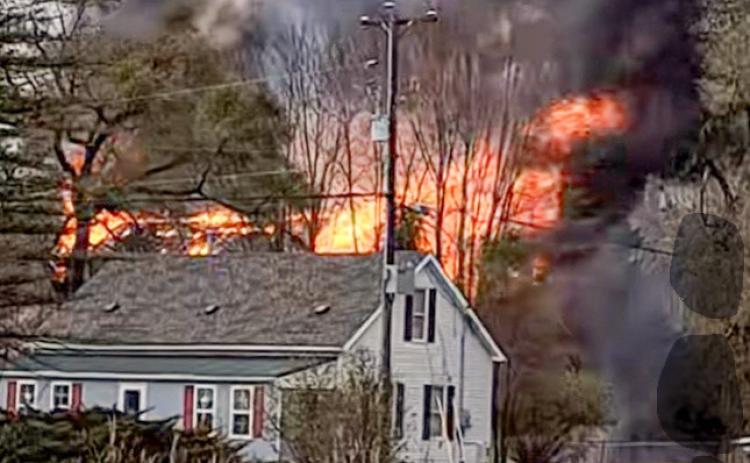 Old farm barn engulfed in fire