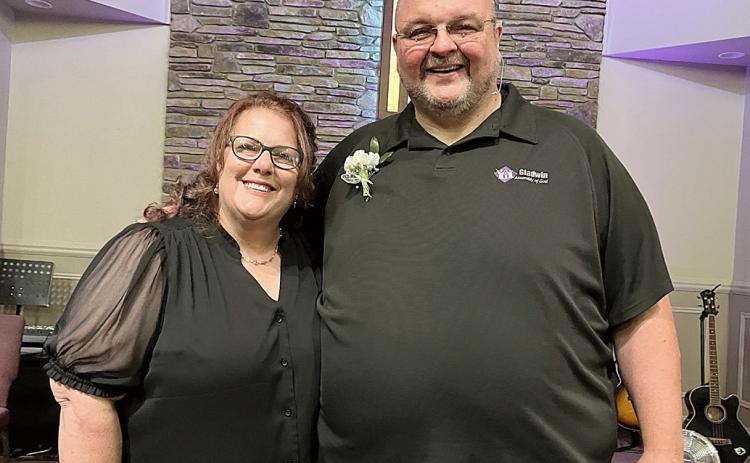 Pastor Brad Withrow and his wife, Cheryl, were all smiles after a moving tribute saluting their 32 years of service to Gladwin Assembly of God. Withrow has stepped down as Lead Pastor to take a statewide position within the ministry.