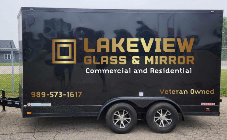 Pictured is the Lakeview Mirror &amp; Glass enclosed trailer.