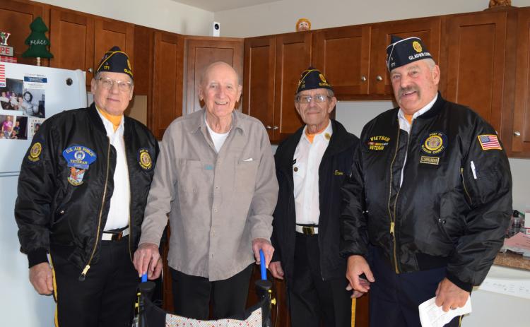 The Gladwin American Legion Post 171 and Auxillary went to the area assisted living homes and presented veterans there with a Christmas package and spoke to them about their military service. The Veterans were thanked for their service and saluted. The homes visited were: Gladwin Pines, Gladwin Living and Rehab, The Brook, Horizon, and Heavenly Homestead. This was initiated last year with the help of Cheryl Steele, from West Branch, and we wanted to continue it as it is a very rewarding experience.