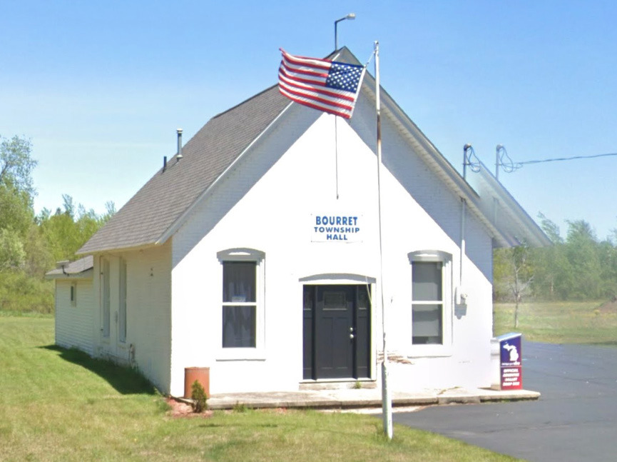The Bourret Township Hall is located at 2749 School Road in Alger, MI.