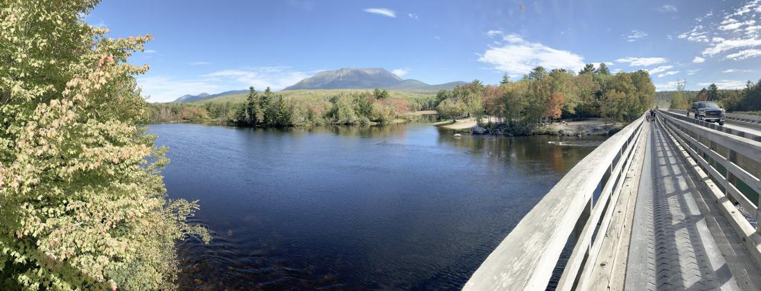 Pictured above is Mount Katahdin from Abol Bridge. Below left is a warning sign at the start of the 100 Mile Wilderness in Maine. Below right is an aviation crash at Fourth Mountain right on the Appalachian Trail.