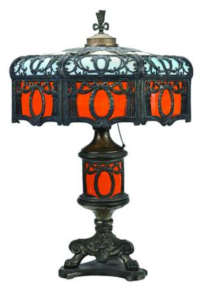 Colorful opaque glass was a popular choice for decorative lampshades in the late 19th to early 20th centuries. WOODY AUCTION