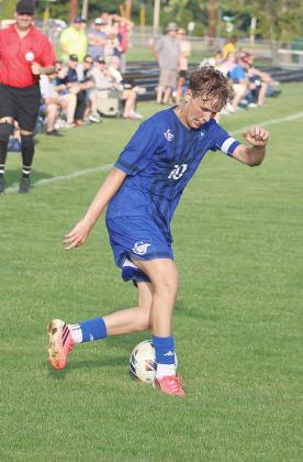 Gladwin’s Noah Scott flashes some footwork during a recent game. The freshman scored twice in a win over Pinconning last week.