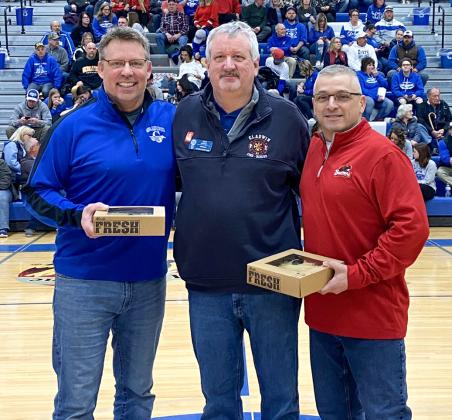 Pictured with Gladwin Rotary member, John Caffrey (center) is Rick Seebeck, Superintendent of Gladwin Schools (left), and Joe Passalacqua, Superintendent of Beaverton Schools (right).