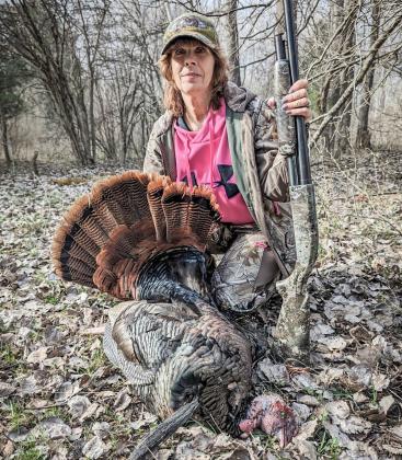 Mari-Ronelle Nash, of Gladwin, shot this turkey with a 9 5/8 beard on April 20. She was hunting with son, Raymond Hartwell.