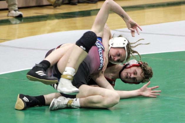 Beaverton’s Eric Larson gains control during a match with Gladwin’s Tricia Pyrzewski. Larson was First Team All-Conference and Pyrzewski Second Team.