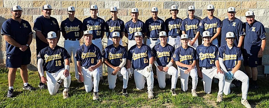 Pictured is the 2026 Linwood Post 239 American Legion Baseball Team. In the back row: coaches Hunter Merillat and Josh Higgins; Brady Vrable, Brady Bowen, Dakota Inda, Kaden Gerzseny, Aydin VanEver, Robby Mularz, Carter McLaren, Nathan Foret, coaches Scott and Terry Brokoff. Front row: Ethan Helinski, Dominik Mulder, Jose Costilla, Liam Rump, Dane Alexander, Braxton Heuker, Brody Riedlinger, and Charlie Maze. Missing players are Brennen Pease and Walker Sian.