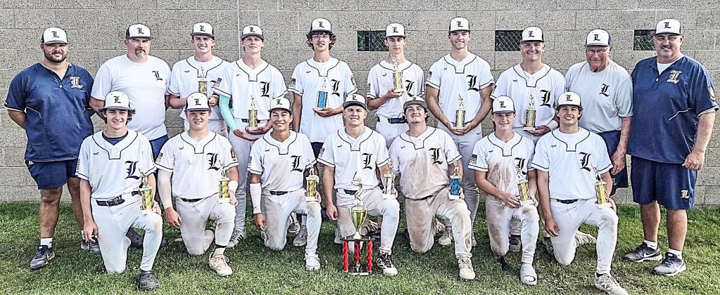 The Linwood Post 239 FAAST Summer Classic Champions are pictured in back row: coaches Hunter Merillat and Josh Higgins; Brady Bowen, Brennen Pease, Robby Mularz, Dakota Inda, Nathan Foret, Kaden Gerzseny; coaches Terry and Scott Brokoff. Front row: Brody Riedlinger, Ethan Helinski, Jose Costilla, Dane Alexander, Liam Rump, Trent Bowen, and Charlie Maze. Missing players are Brady Vrable, Aydin VanEver, Carter McLaren, Dominik Mulder, Braxton Heuker, and Walker Sian.