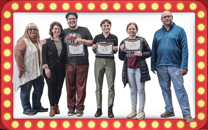 Pictured left to right: Yvette Keast, The Addams Family Musical director; Lorraine Carman, GAFT vice-president; Landon Farley, Cal Bragg, Shannon Graham, and GAFT president, Al Hawley.
