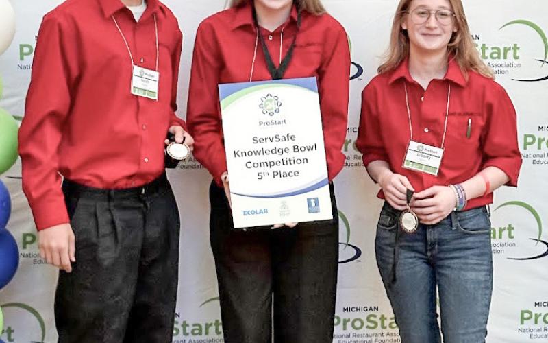 ServSafe Knowledge Bowl: Team A secures 5th place in the state. From left to right: Noah Walker (Farwell junior), Katie Brinn (Beaverton junior), and Liberty Green (Clare junior).