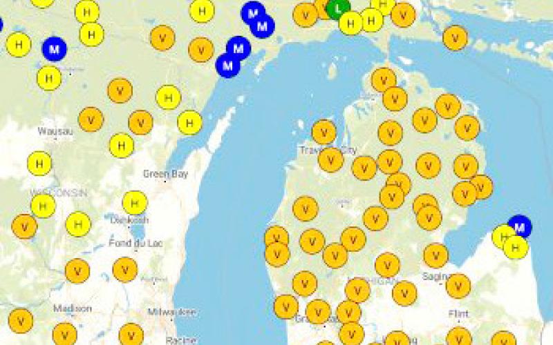 A map shows potential fire danger across Michigan this week, with many places marked as “high” or “very high” risk. PHOTO BY MICHIGAN DEPARTMENT OF NATURAL RESOURCES