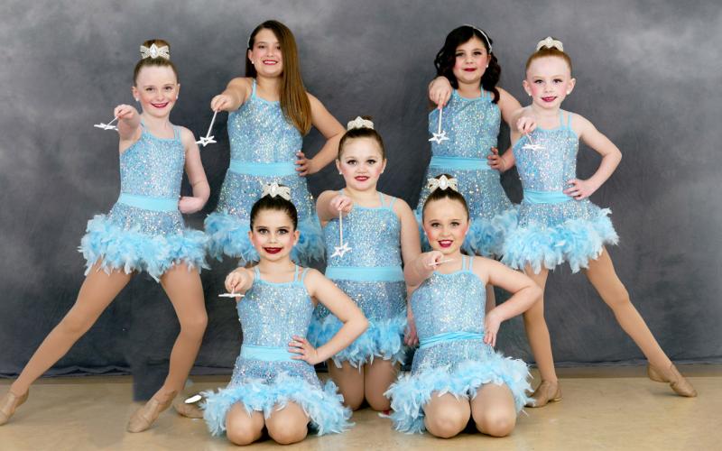 Petite Jazz Team, choreographed by Kassidee Roggow, recieved a ruby and second overall and top jazz in their category. Pictured left to right, back row: Olivia Lewis, Alyvia Wessel; middle row: Finley Milligan, Hailey Zeitz, Jaelyn Greenman; front row: Chloe Ward, and Maggie Lang.