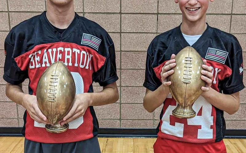 Golden Football Award Winners, Over-All career outstanding athletes, are Aidan Elkholy and Jace Mishler.