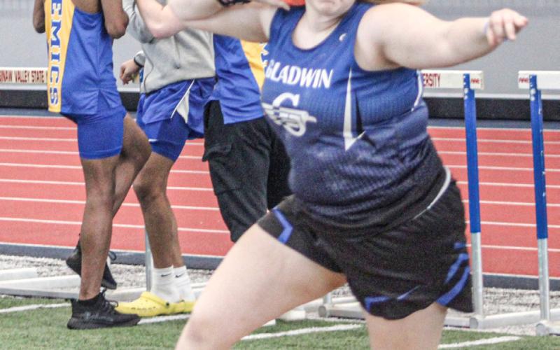 Gladwin’s Makenzie Price won gold medals in the shot put and also the discus Saturday at the Freeland Invitational.