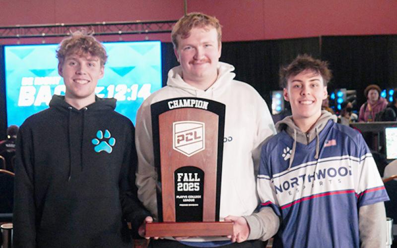 Northwood University Rocket League Champions, from left, Gwilym “Creamz” Muir, Stephen “HockE” Hoelbinger, Kadin “Zineel” Zineelabidine.