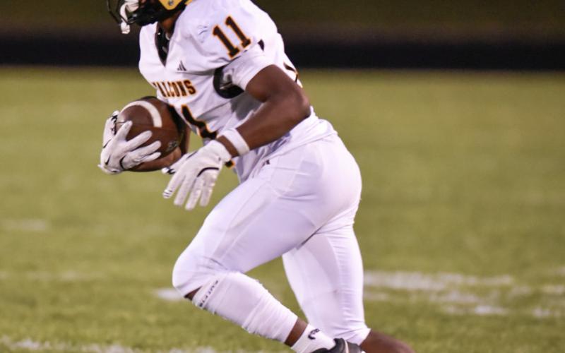 Ogemaw Heights’ Corie Kanitz scored four touchdowns Friday night to lead the Falcons to a 34-0 victory over visiting Meridian that completed a 6-0 romp through the Jack Pine Conference schedule. PHOTO PROVIDED MINDY STOKOSZYNSKI