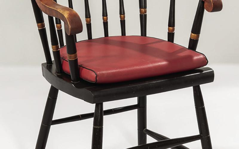 This midcentury Windsor style chair features the crest and colors of Harvard University. It sold for $438, more than twice its estimate, at a Bonhams Skinner auction.