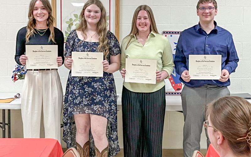 DAR Good Citizens pictured from left to right: winning essayist, Hannah Leigh Goethe, Clare High School; Evelyn Rose Nelson, Farwell High School; Hayley Mae Neff, Harrison High School; and Jaden Randal James Kiger, Marion High School.