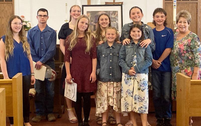Pictured, left to right: Ava Dennings, Dillon Moore, Jillian Wyniemko, Cheyenne Smith, Sophie Milks, Kaylee Milks, Charlee Dodman, Izzy Dodman, Riley Sprague, and Sherrie Graham.
