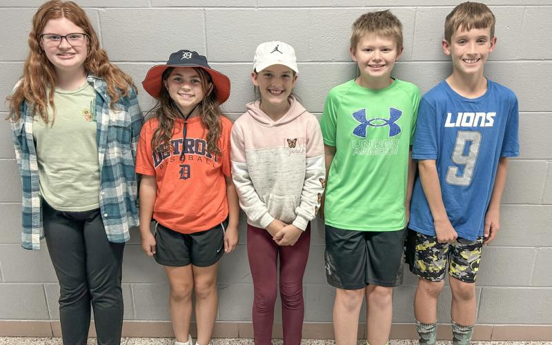 Pictured are fifth graders: Emily Patsey, Brynn Henry, Reagan Hartley, Garrett Villneff, and Nate Bowen.