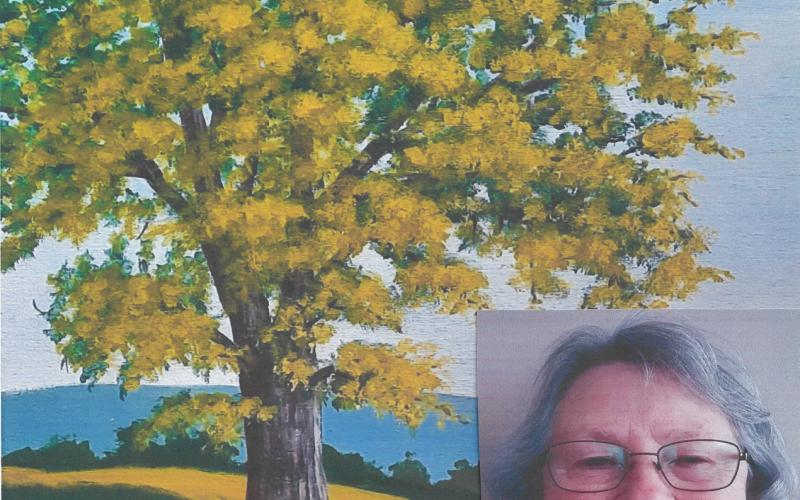Artist/instructor Cora Hartman with her original painting that will be used to instruct the Nov. 17 workshop at the Knights of Columbus Hall.