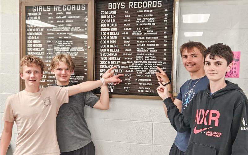 The distance medley team of Nathan Muma, Liam Pohlman, Jonah Griffiths and Ivan Christensen with a time of 12:15.22 broke a school record that has stood for nearly 40 years. PHOTO PROVIDED BY SARA CHRISTENSEN