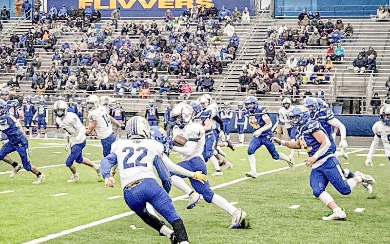 Gladwin’s Brayden Schroeder finds some running room during Saturday’s loss to Kingsford in the first round of the Division 5 playoffs. PHOTO PROVIDED BY ALAN DONALDSON