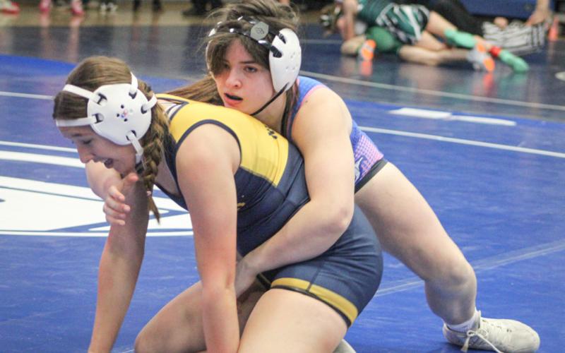Brielle McKinnon gets a grip during her run to third place at 155 at Friday’s individual tournament at Gladwin.